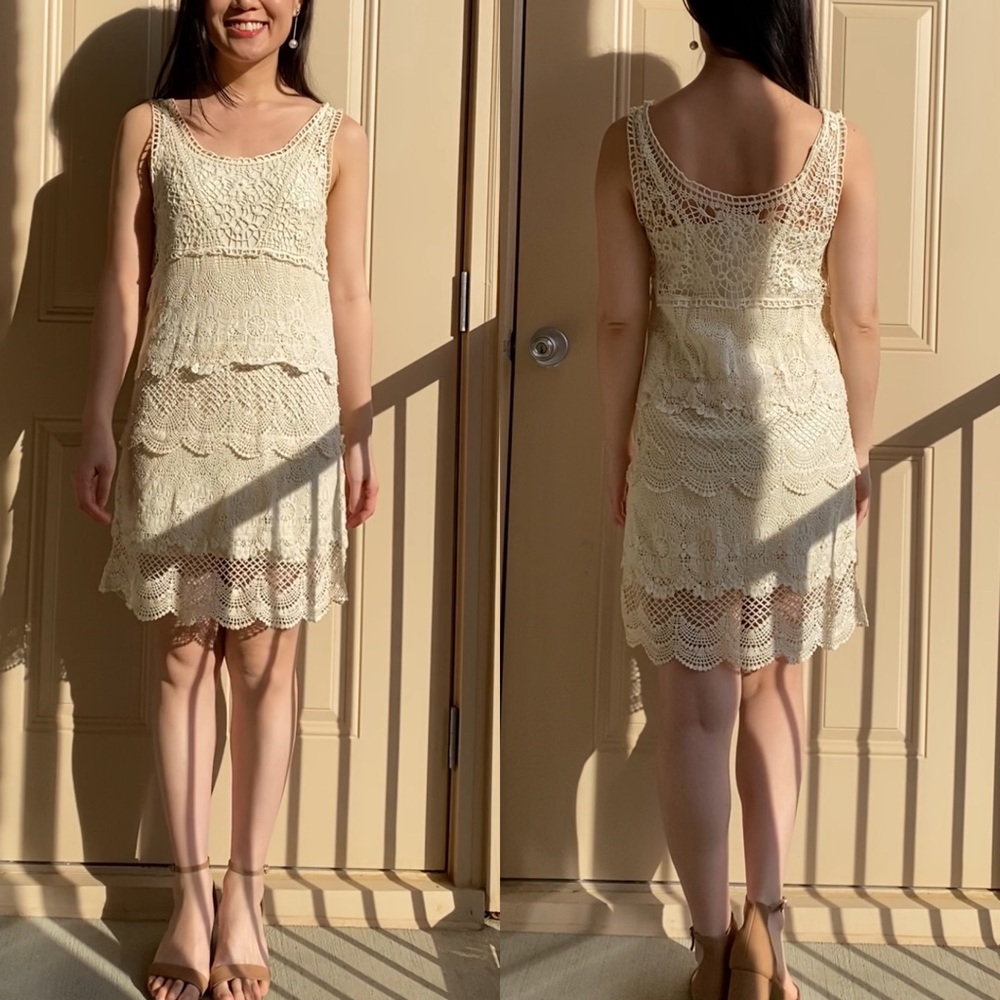 Crochet cream mini dress XS